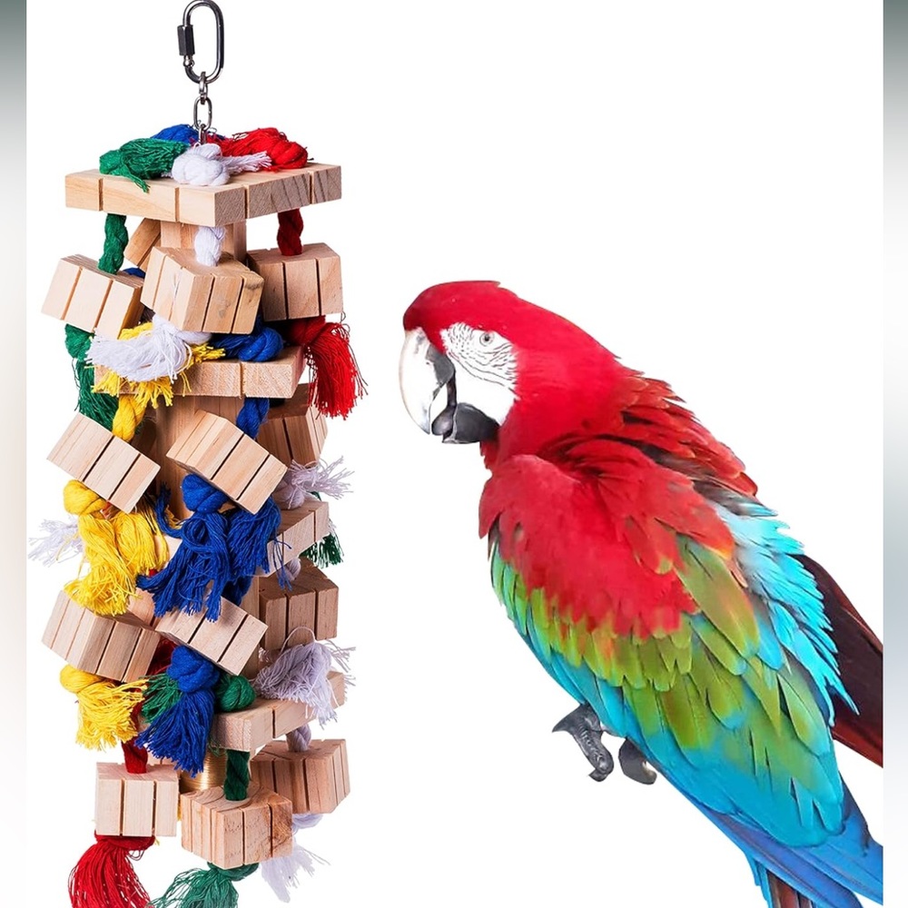 Medium/Large Parrot Toys & Cockatoo Toys, Durable Wooden Bird Chew Toy.